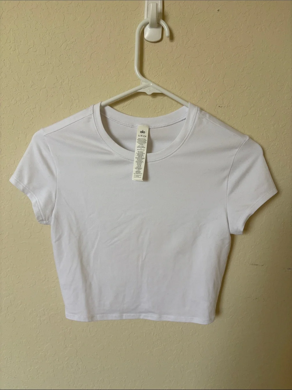 ALO Yoga White Crewneck Short Sleeve Crop Top